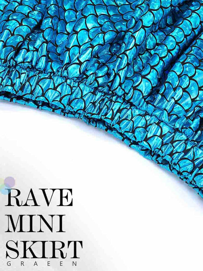 Blue Metallic Fish Scale Mini Skirt