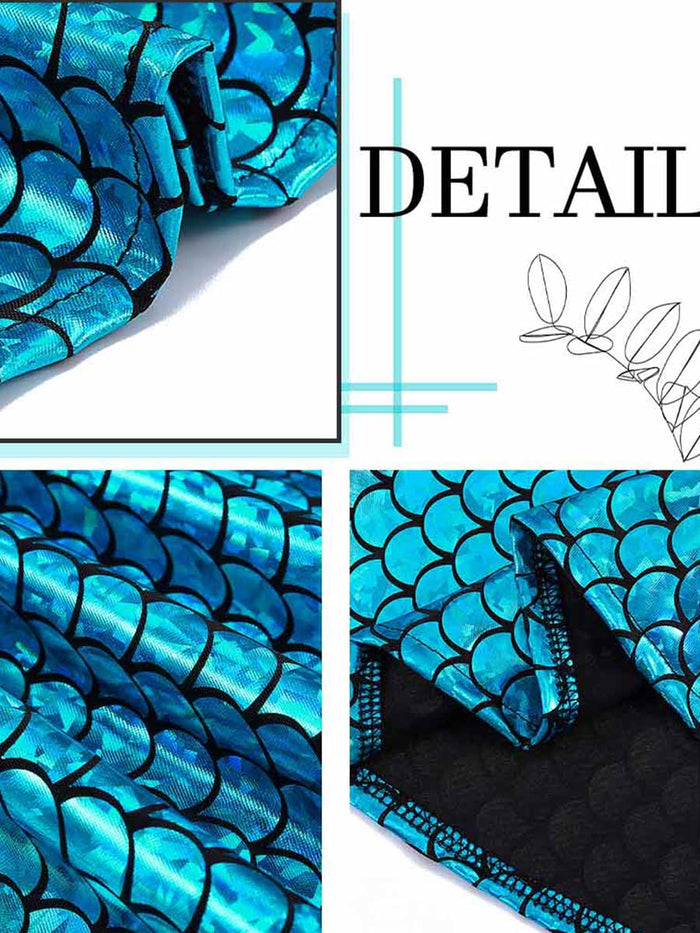 Blue Metallic Fish Scale Mini Skirt