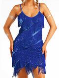 Blue Sequin Fringe Dress (Slim Fit)