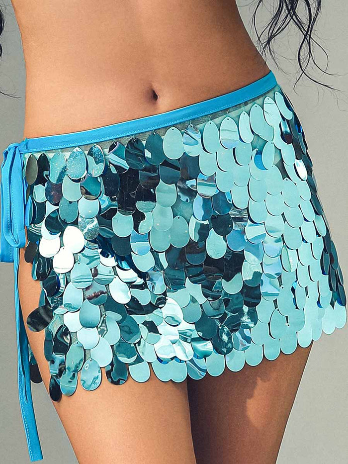 Blue Sequin Mini Skirt