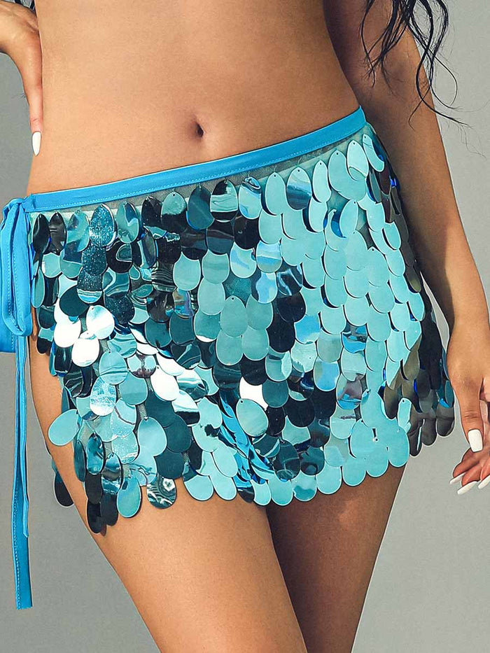 Blue Sequin Mini Skirt