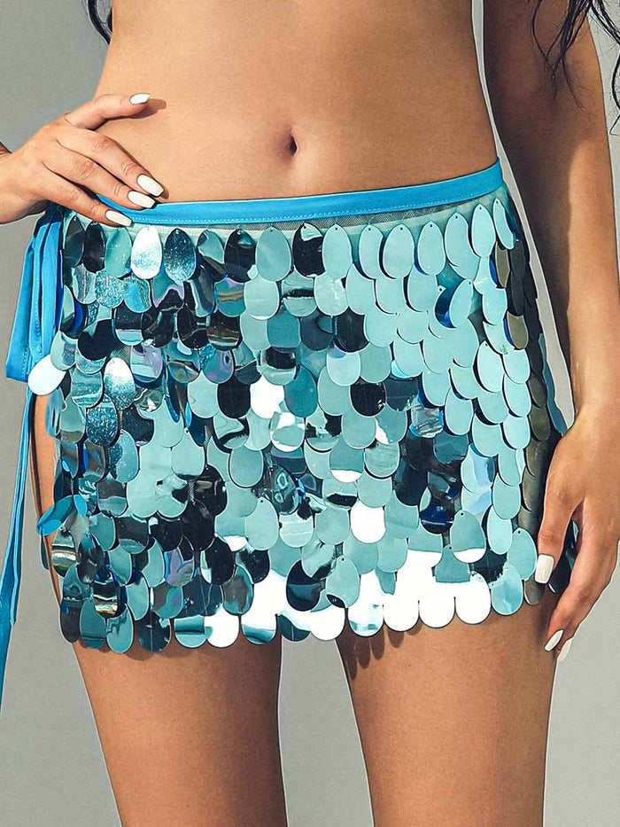 Blue Sequin Mini Skirt
