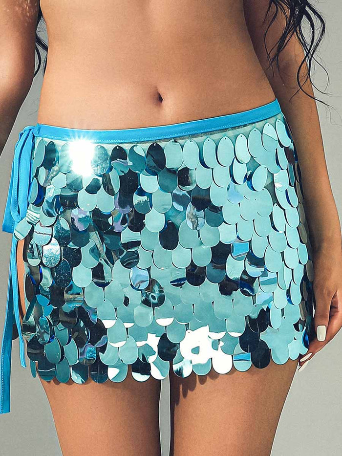 Blue Sequin Mini Skirt