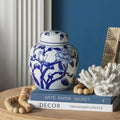Blue & White Magnolia Pattern Curved Jar with Lid