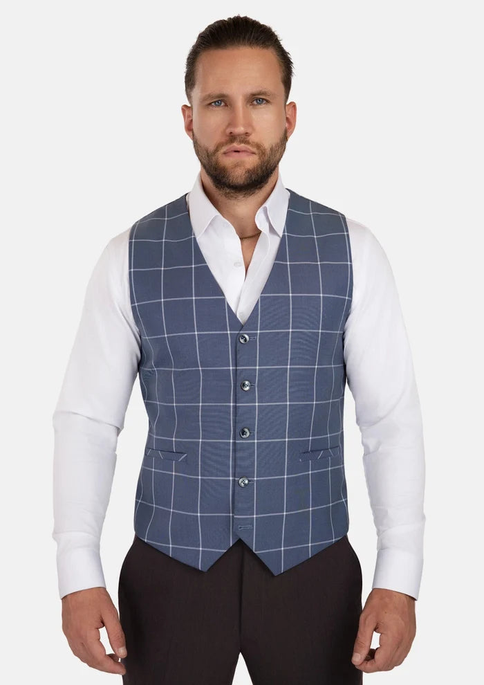 Blue Windowpane Vest - SARTORO