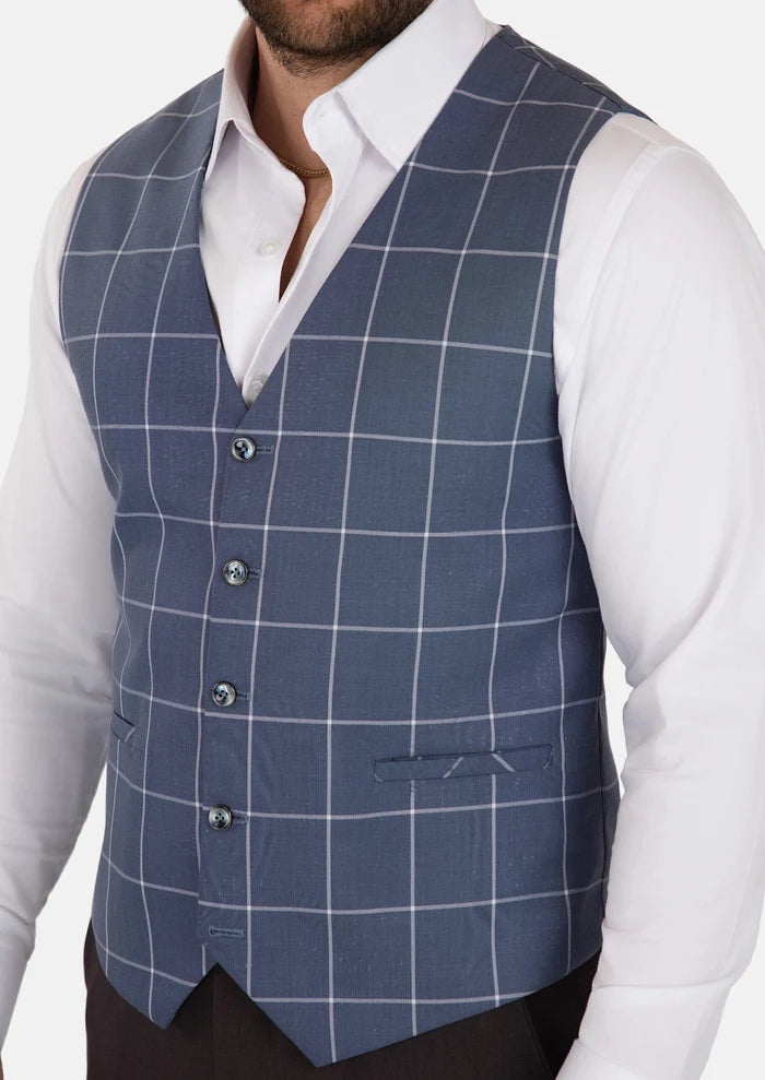 Blue Windowpane Vest - SARTORO