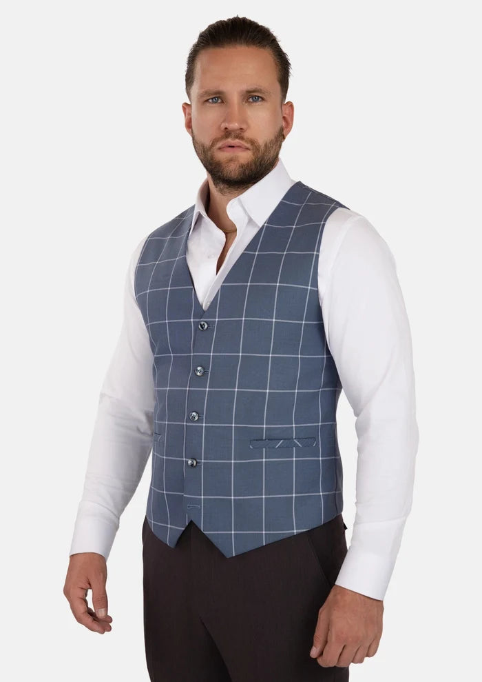 Blue Windowpane Vest - SARTORO