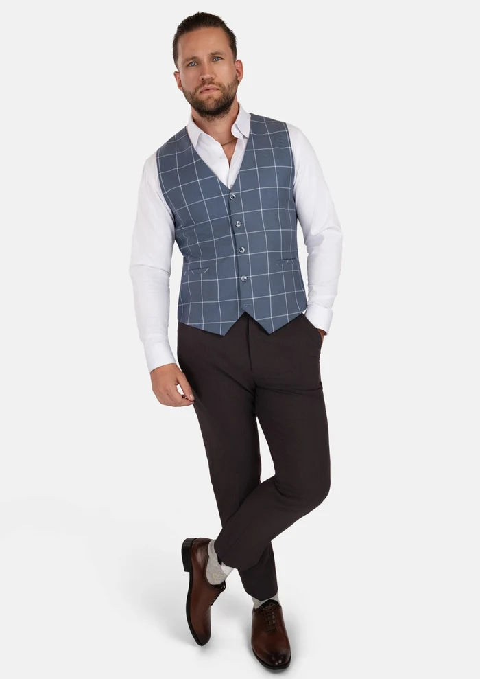 Blue Windowpane Vest - SARTORO