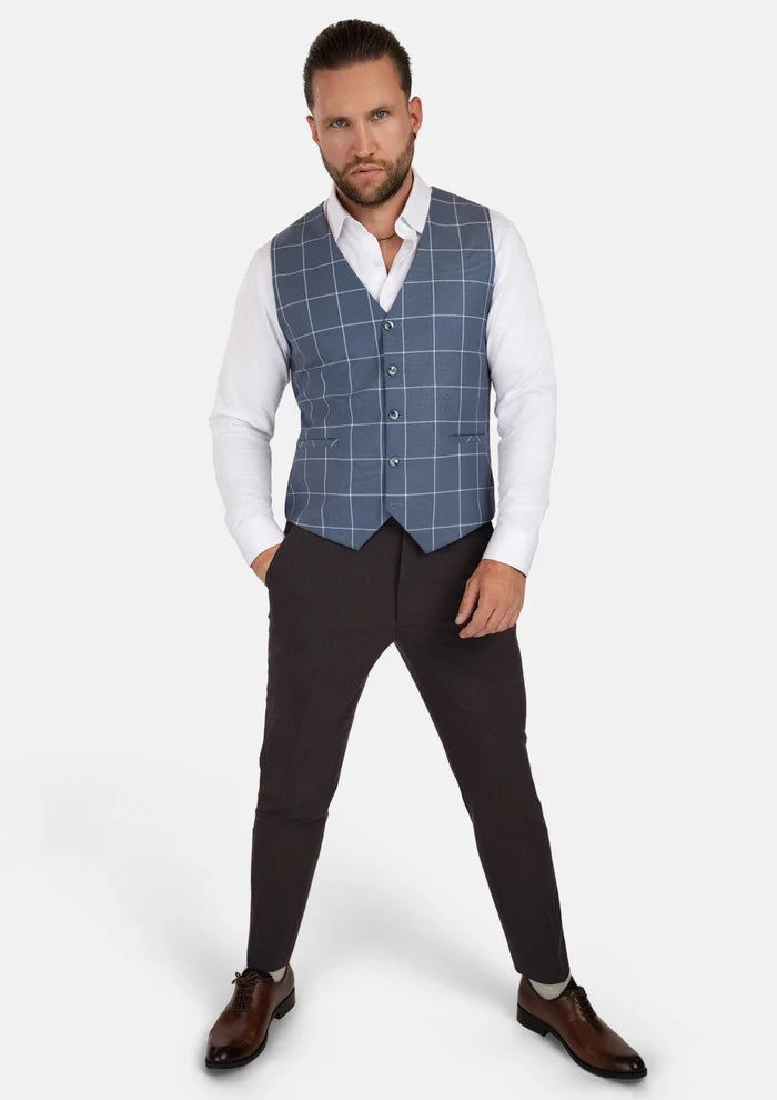 Blue Windowpane Vest - SARTORO