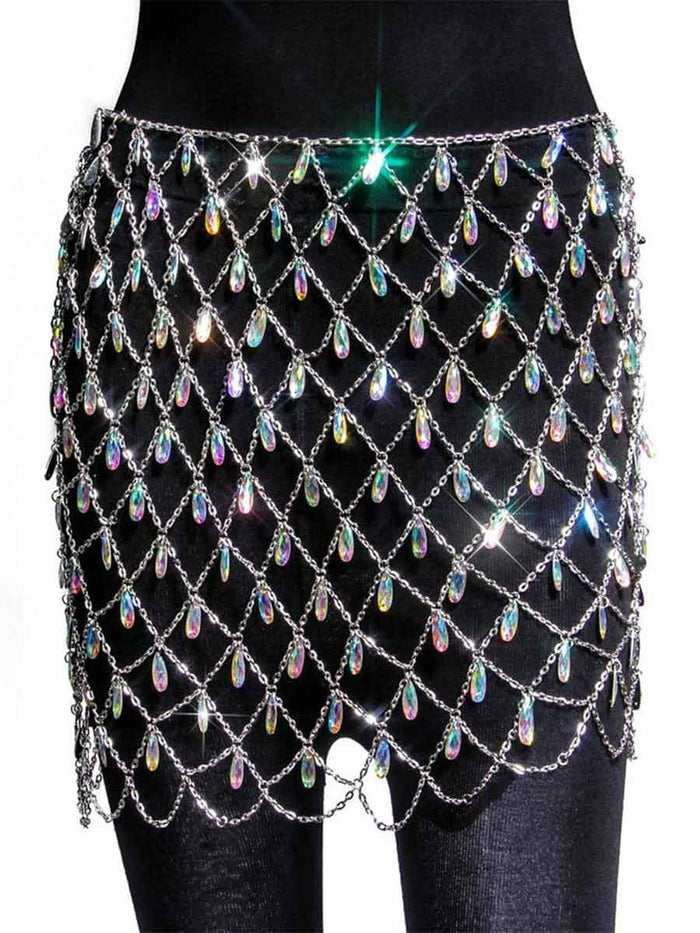 Body Chain Boho Colorful Rhinestone Midi Skirt
