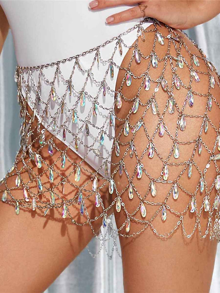 Body Chain Boho Colorful Rhinestone Midi Skirt