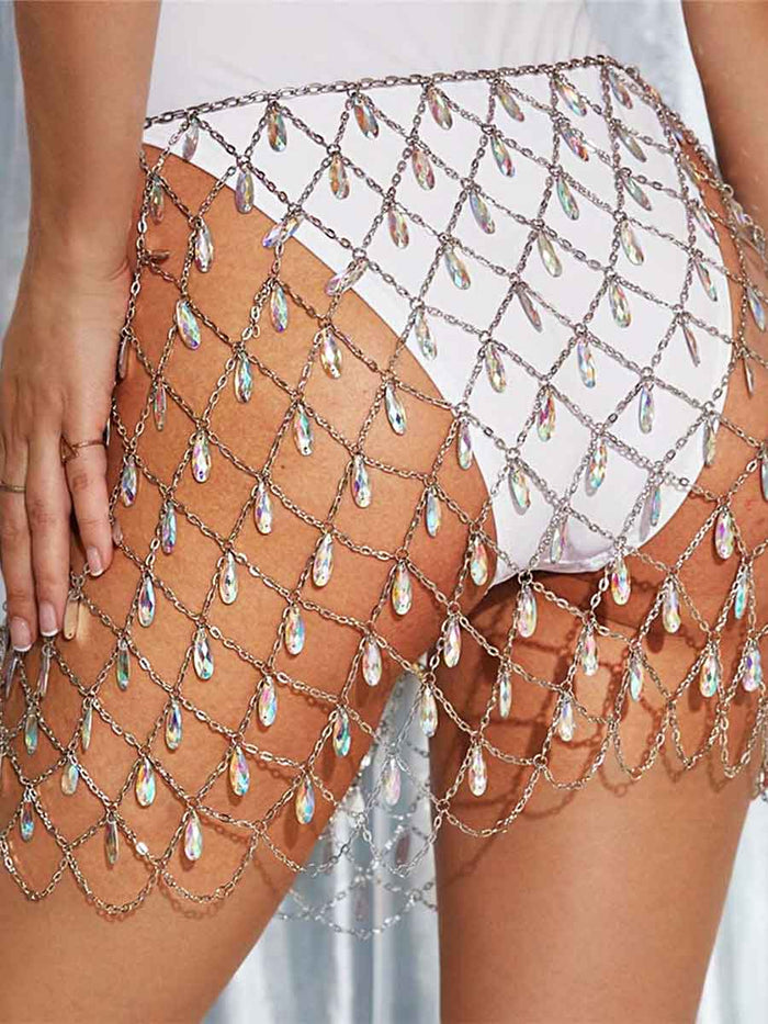 Body Chain Boho Colorful Rhinestone Midi Skirt