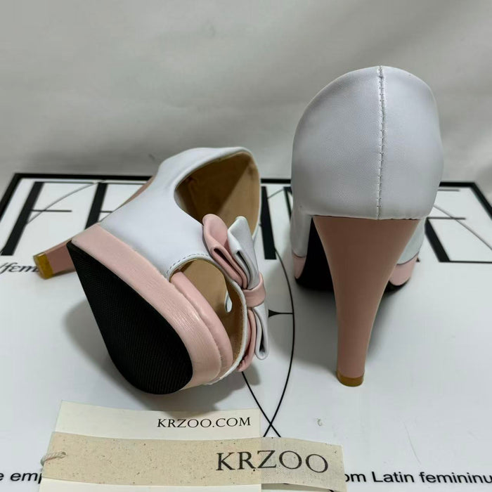 Bow-Embellished Peep-Toe High Heels