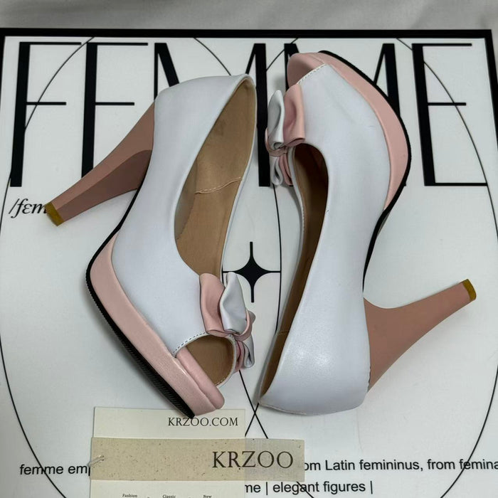 Bow-Embellished Peep-Toe High Heels