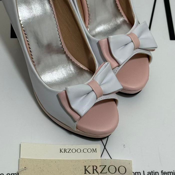 Bow-Embellished Peep-Toe High Heels