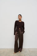 Breya Satin Drawstring Trousers (Chocolate Brown)
