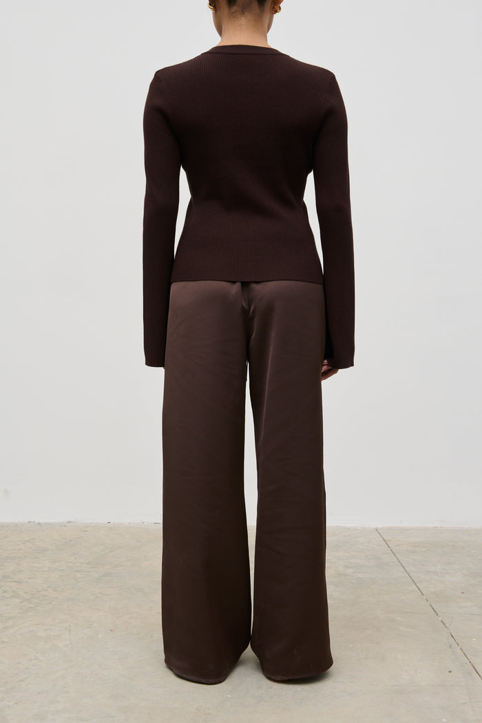 Breya Satin Drawstring Trousers (Chocolate Brown)