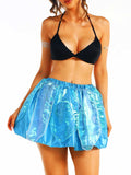 Bright Blue Reflective Leaf Double-Layer Dance Skirt