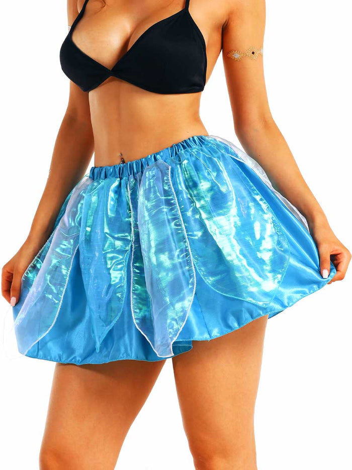 Bright Blue Reflective Leaf Double-Layer Dance Skirt