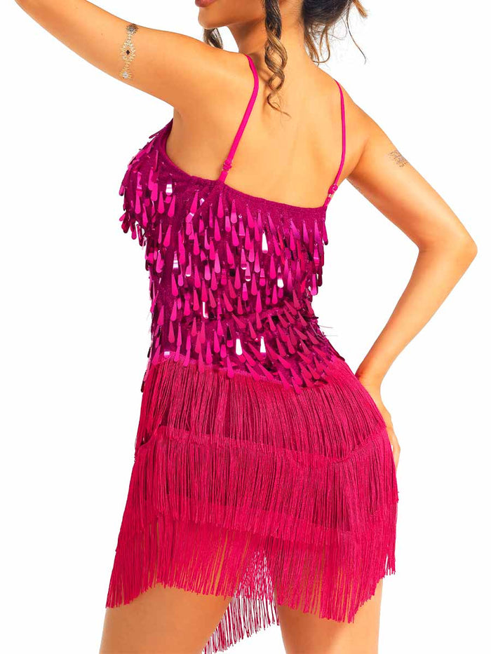 Bright Pink Sequin Fringe Dress