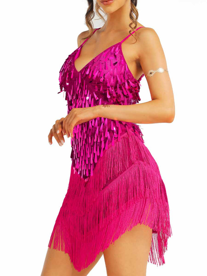 Bright Pink Sequin Fringe Dress