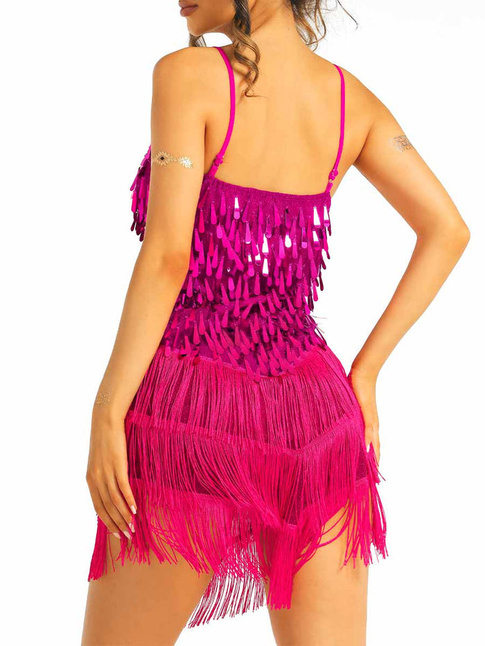 Bright Pink Sequin Fringe Dress