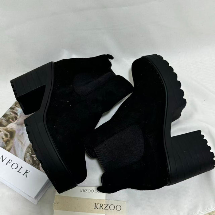 British-Style Platform Round-Toe Ankle Boots