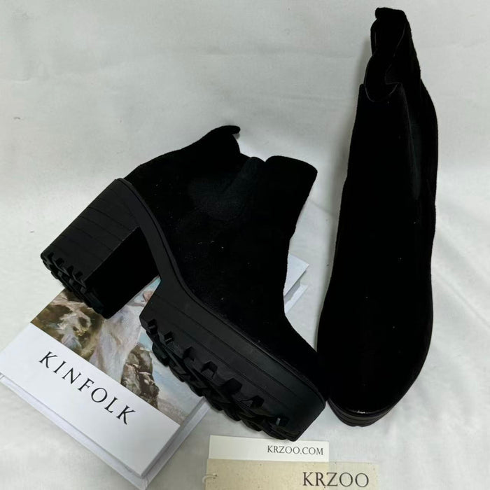 British-Style Platform Round-Toe Ankle Boots