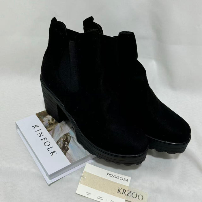 British-Style Platform Round-Toe Ankle Boots