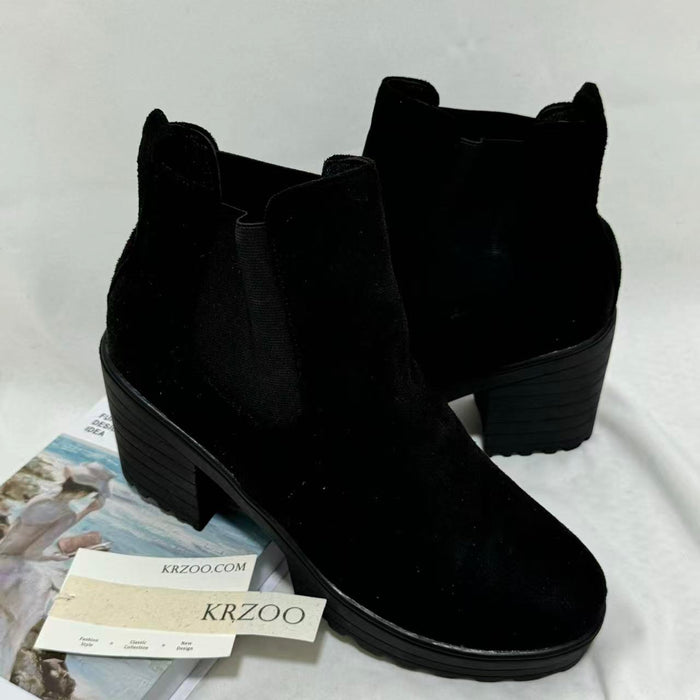 British-Style Platform Round-Toe Ankle Boots