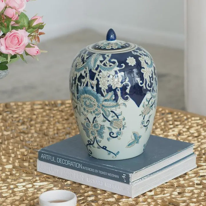 Bryn Lidded Jar - Blue/White