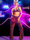 Burgundy Two Piece Sparkly Set - Suspender Bra + Trousers