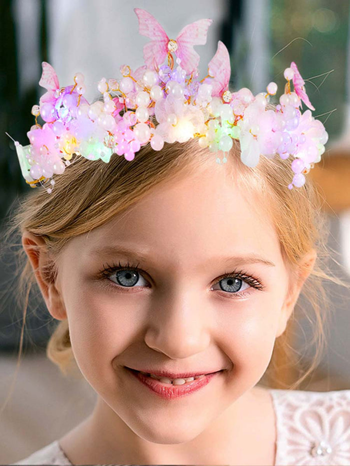 Butterfly Pearl Flower Luminous Crown