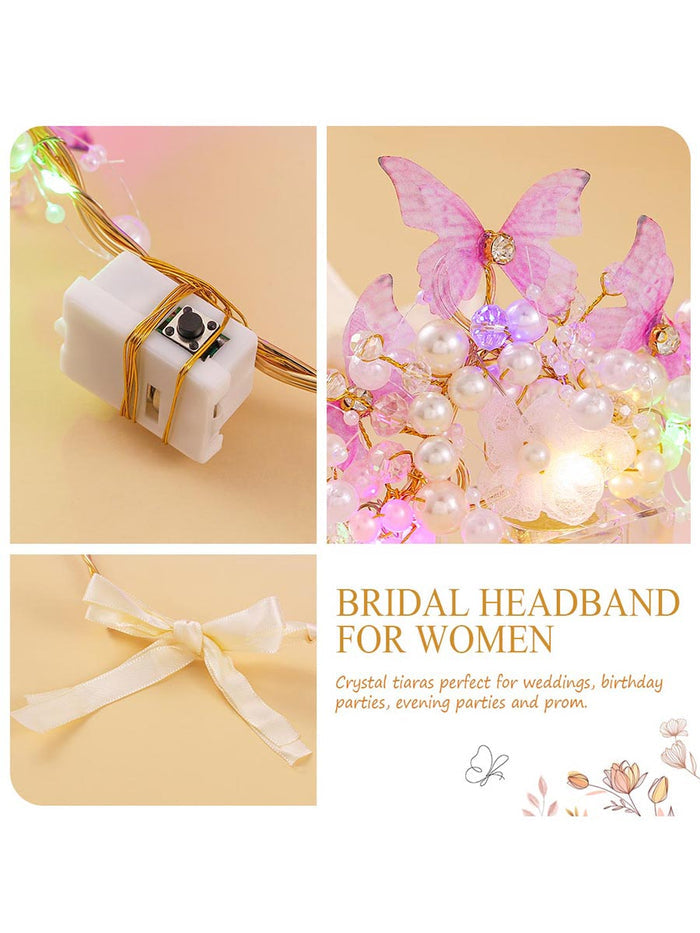 Butterfly Pearl Flower Luminous Crown