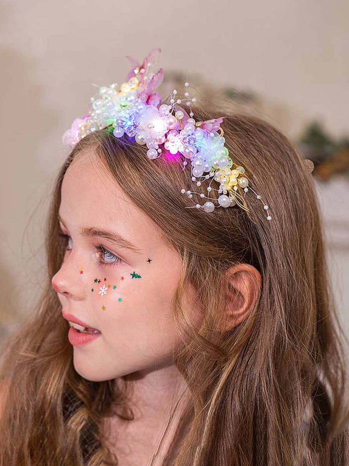 Butterfly Pearl Flower Luminous Crown