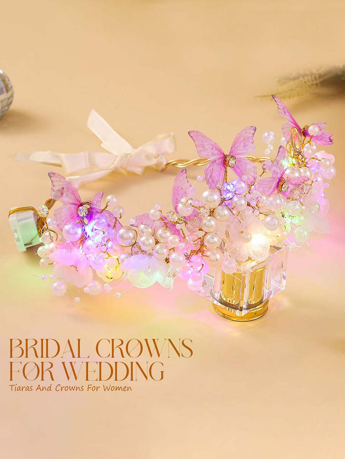 Butterfly Pearl Flower Luminous Crown