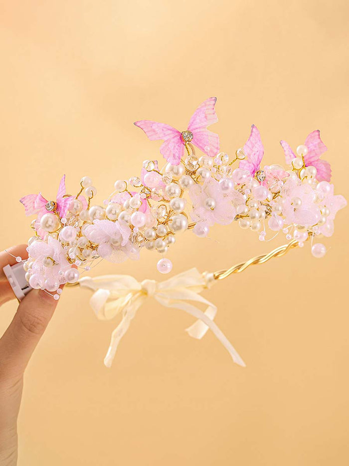 Butterfly Pearl Flower Luminous Crown