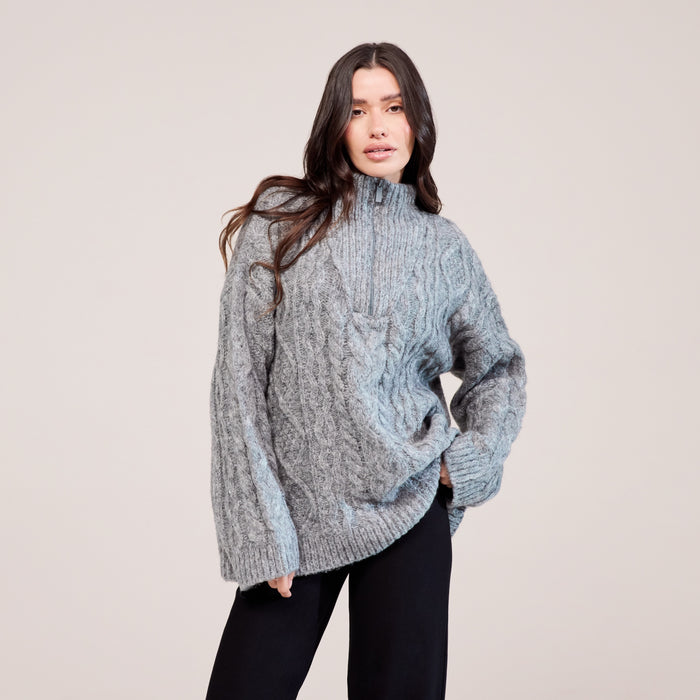 Cable Knit 1/4 Zip Jumper - Dark grey