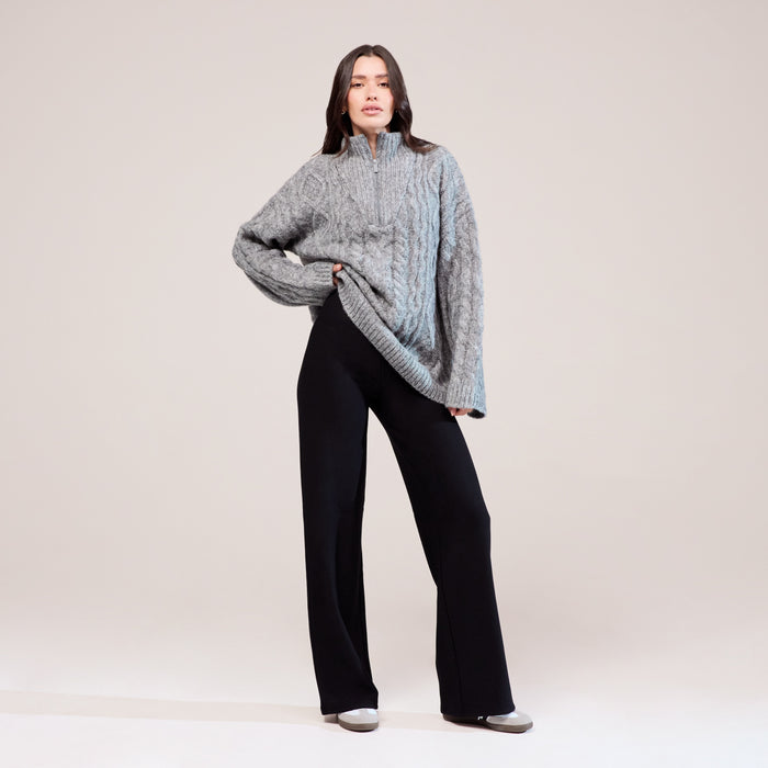 Cable Knit 1/4 Zip Jumper - Dark grey