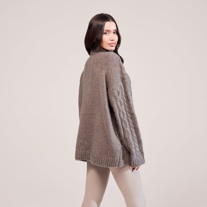 Cable Knit 1/4 Zip Jumper - Mocha