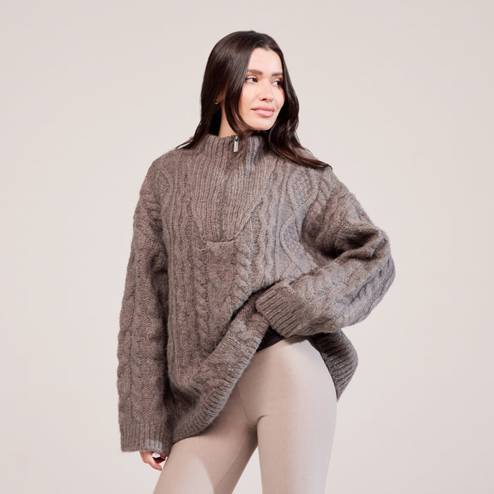 Cable Knit 1/4 Zip Jumper - Mocha