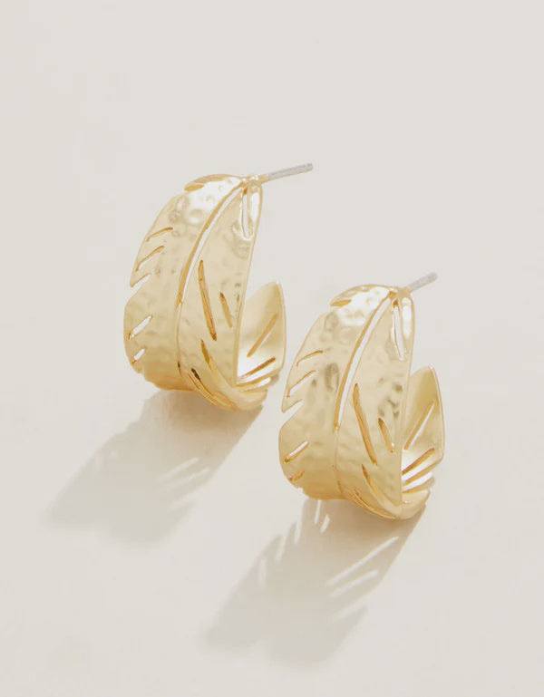 Calathea Leaf Hoop Earrings Gold