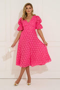 Callie Crochet Lace Bow Midi Dress (Fushia)