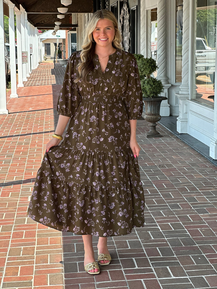 Can't Stop Now Olive Green Floral Maxi Dress