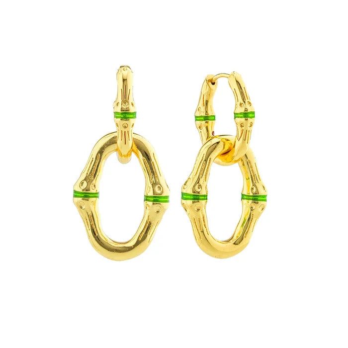 Capucine De Wulf Bangkok Bamboo Link Earrings - Gold/Green Enamel