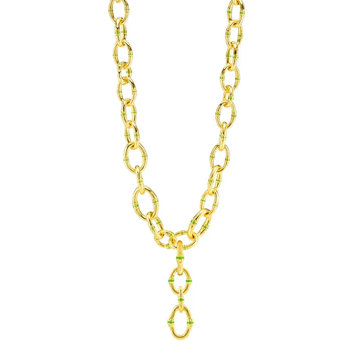Capucine De Wulf Bangkok Bamboo Link Necklace, 18" - Gold/Green Enamel