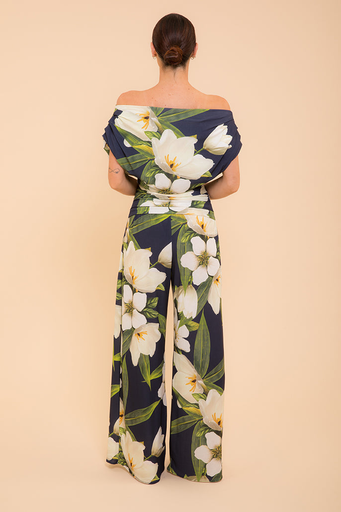 CARBON JERSEY JUMPSUIT (NAVY/LILY PRINT)