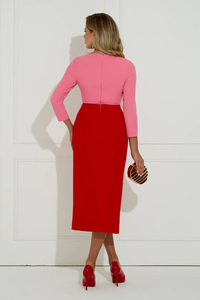 Carmen Frill Midi Dress (Red/Pink)