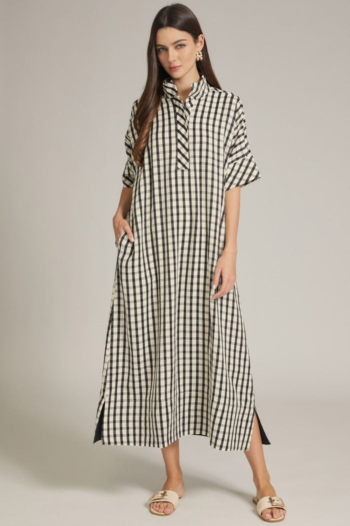 Carry On Your Way Gingham Maxi Dress in Black