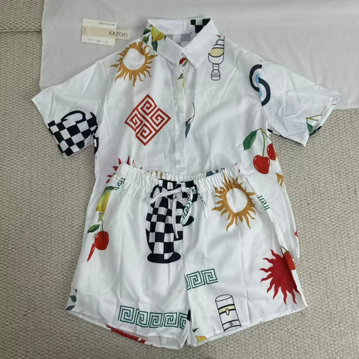 Casual floral blouse collar set